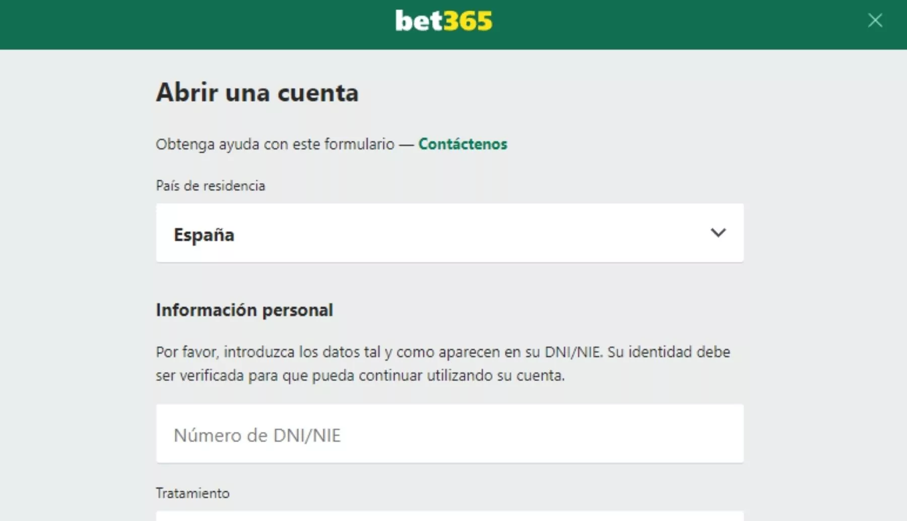 Bet365 Argentina Rellene el formulario
